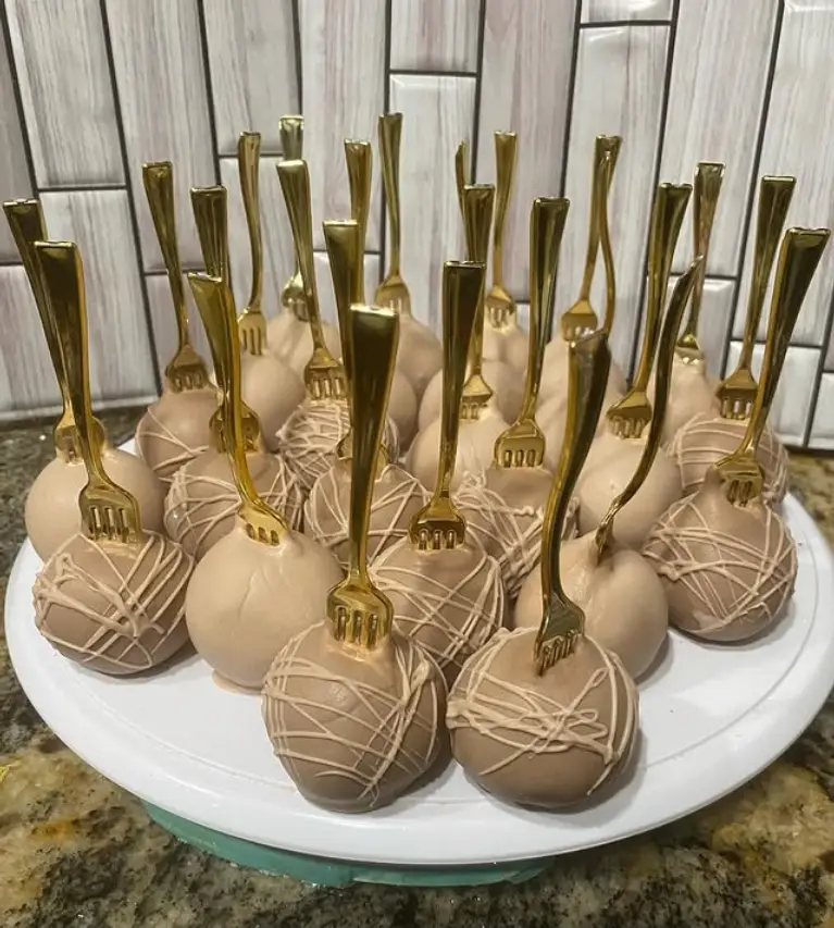 Cake balls on gold forks
